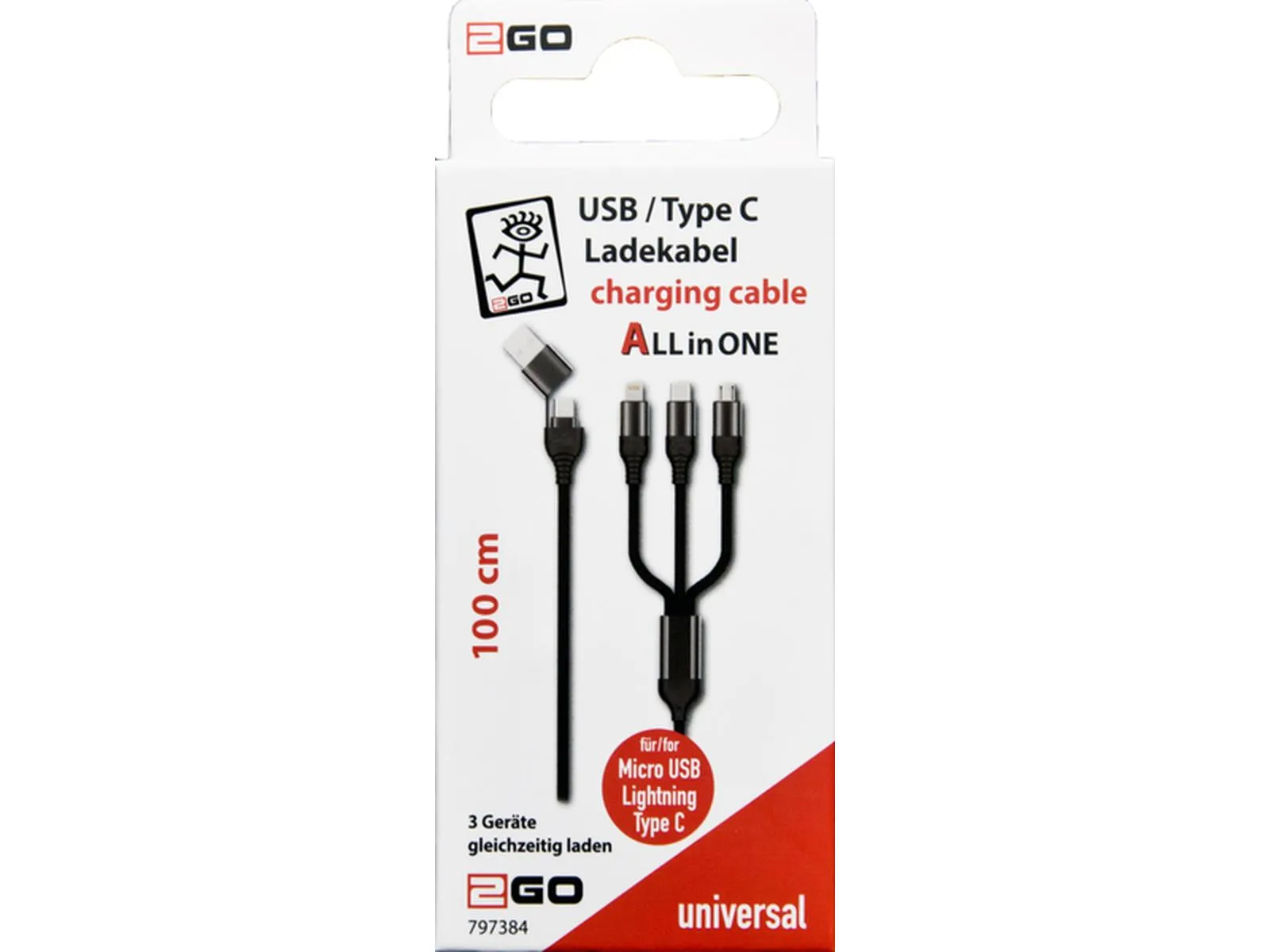 USB / Type C Ladekabel All in One schwarz 100cm