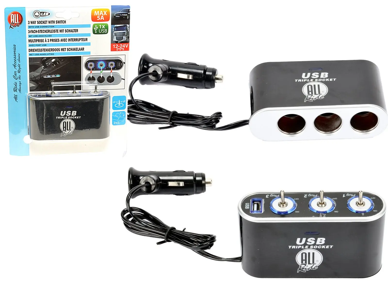 Steckdose 3er & USB& Schalter 12/24V